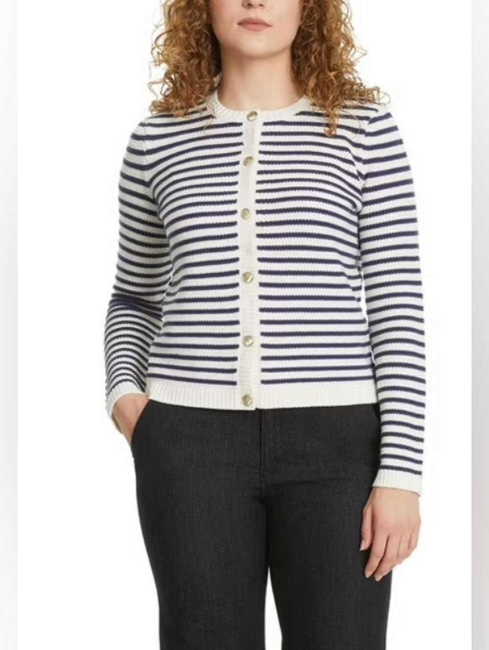Nine West Cropped Sweater Cardigan Navy Blue And White NWT Women's Medium